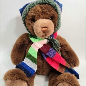 Vtg GUND Lord & Taylor Brown Teddy Bear Plush Holiday Stuffed Animal Scarf  17"